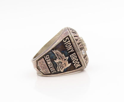 925 Sterling Silver Vintage Ring CZ 2009 Stony Brook Seawolves  Sz 8.5  RG34612