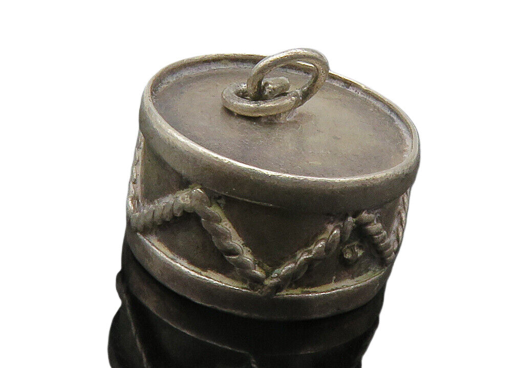 925 Sterling Silver  Vintage Dark Tone Drum Musical Motif Pendant  PT11290