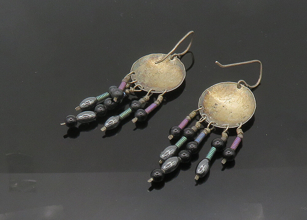DESIGNER 925 Silver  Vintage Black Onyx & Hematite Dangle Earrings  EG10535