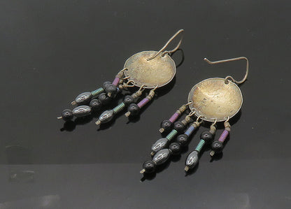 DESIGNER 925 Silver  Vintage Black Onyx & Hematite Dangle Earrings  EG10535