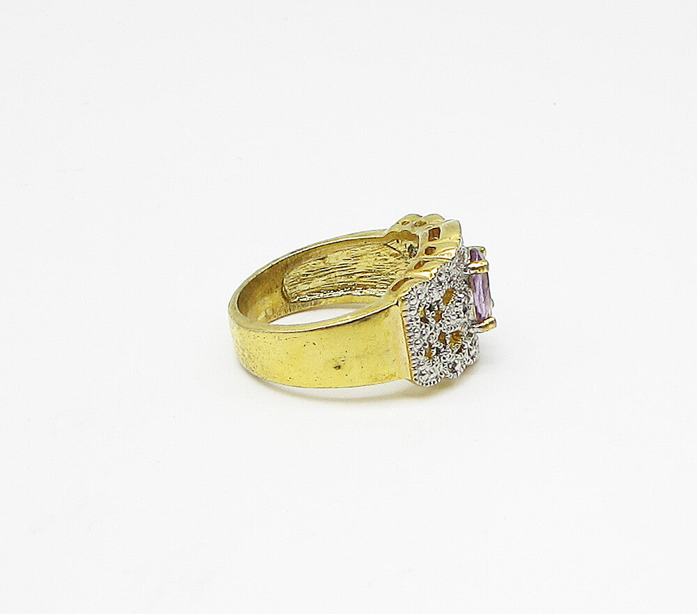 Gold Over 925 Silver  Amethyst & Genuine Diamonds Band Ring Sz 7  RG3205
