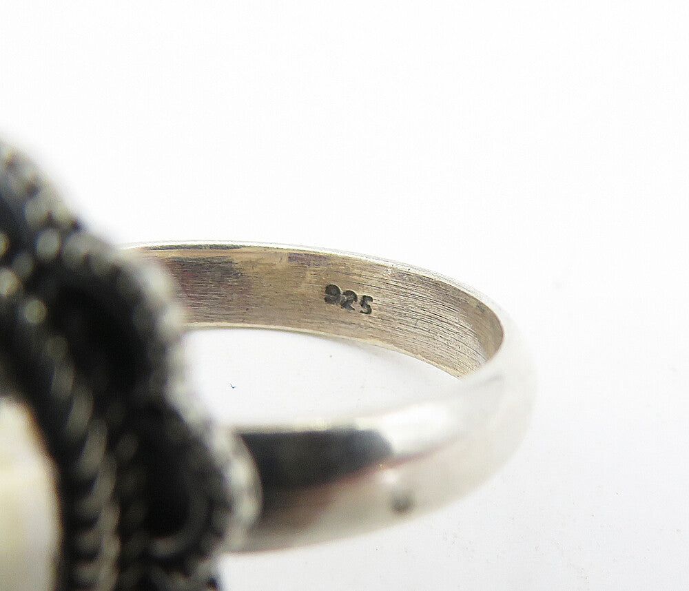925 Sterling Silver  Vintage Ruby Floral Border Cocktail Ring Sz 7.5  RG4504