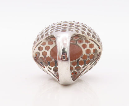 925 Sterling Silver Vintage Ring Large Cabochon Gemstone Halo CZ  Sz 7  RG30828