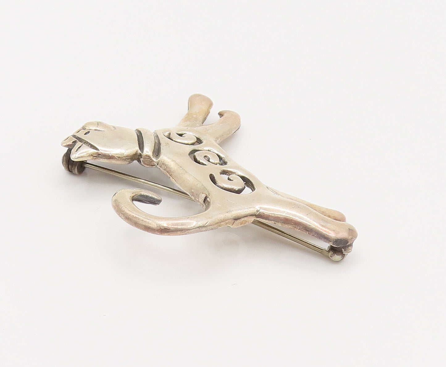 925 Sterling Silver  Vintage Open Spirals Kitty Cat Brooch Pin  BP10156