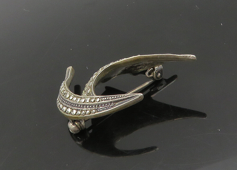 925 Sterling Silver  Vintage Sparkling Sail Boat Motif Brooch Pin  BP8295