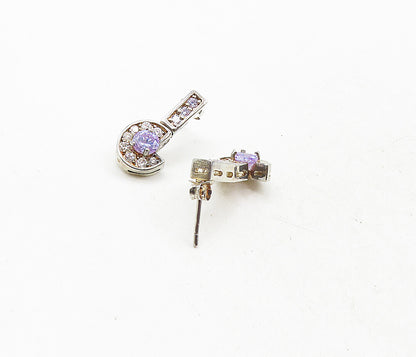 925 Sterling Silver  Vintage Shiny Purple Cubic Zirconia Drop Earrings  EG4846