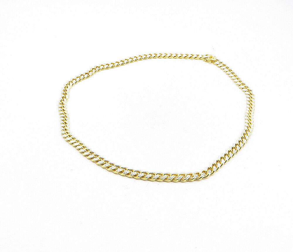 925 Sterling Silver  Diamond Cut Two Tone Curb Link Chain Necklace  NE1662