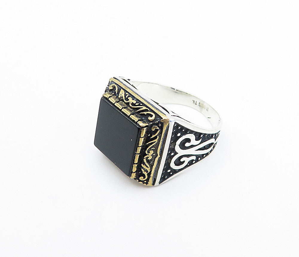 925 Sterling Silver  Vintage Black Onyx Square Cocktail Ring Sz 10  RG3561