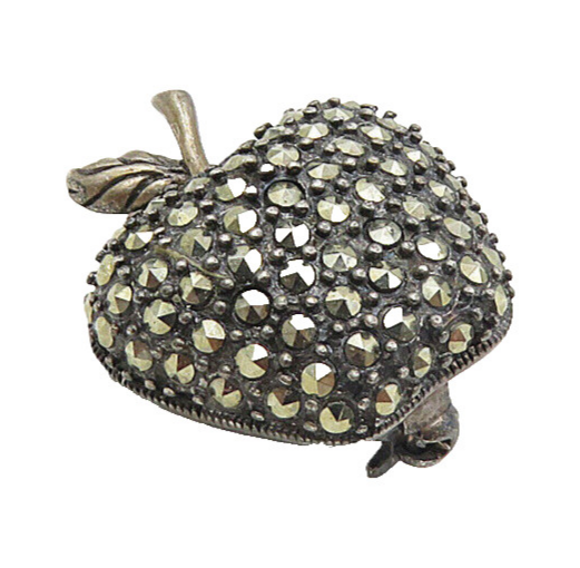 925 Sterling Silver  Vintage Sparkling Marcasite Apple Brooch Pin  BP3362