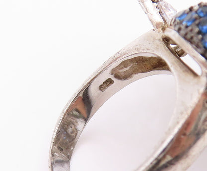 925 Sterling Silver Vintage Ring White Blue CZ & Spinel Peacock  Sz 9  RG32646
