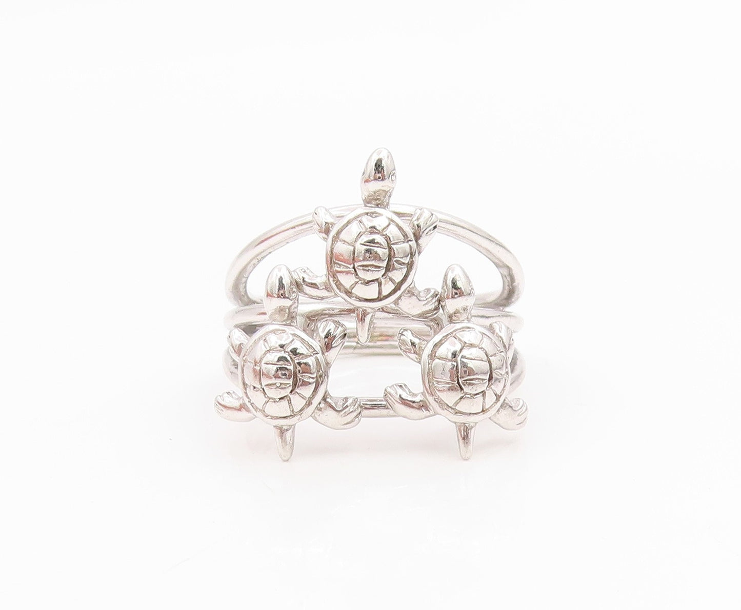 925 Sterling Silver Vintage Ring Triple Turtle Split Shank Moves  Sz 7  RG35414