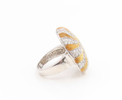 925 Sterling Silver Vintage Ring CZ Two Tone Sunburst Dome Band  Sz 8.5  RG35249