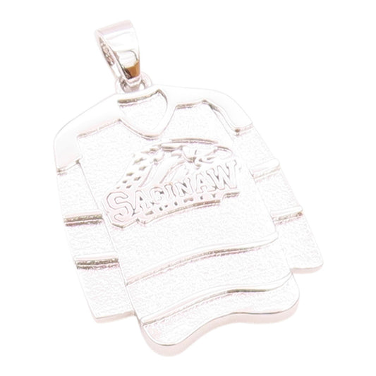 925 Sterling Silver  Vintage Shiny Saginaw Ice Hockey Jersey Pendant  PT18741
