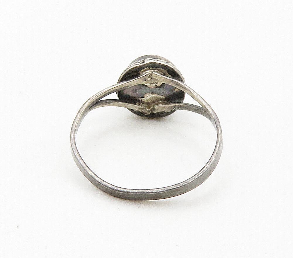 925 Silver Vintage Black Onyx Twist Band Ring Sz 4.5 RG15364