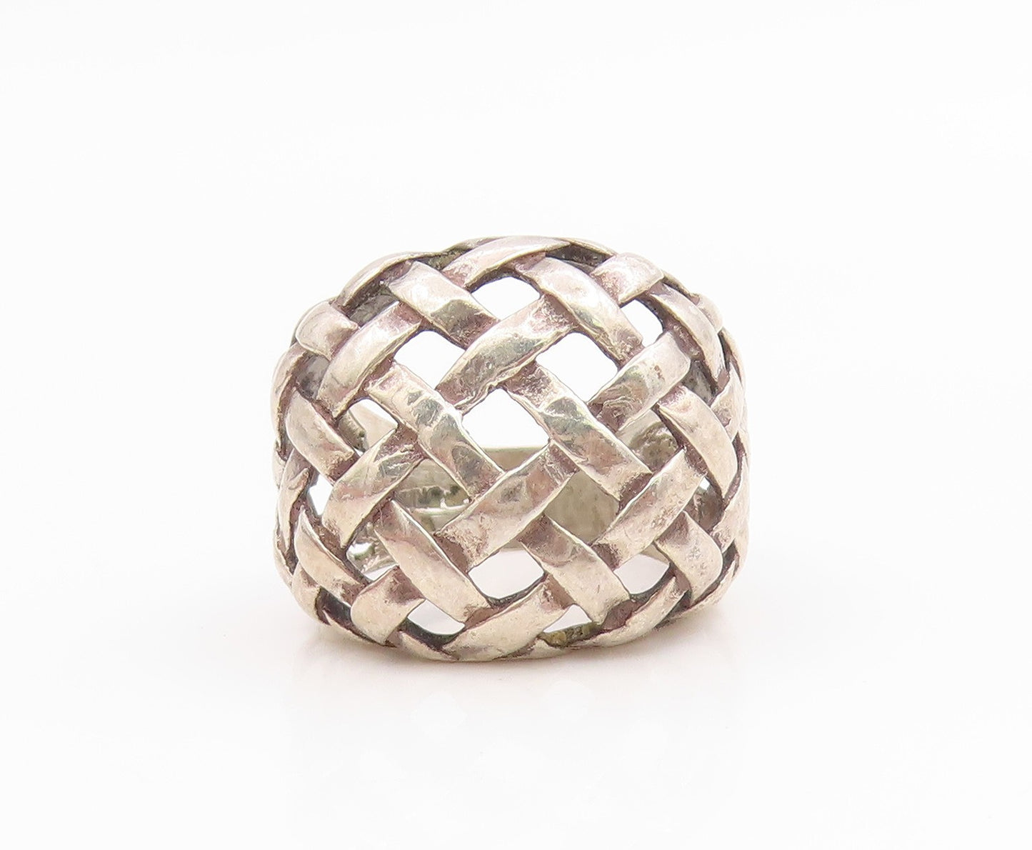 925 Sterling Silver Vintage Ring Modernist Basketweave Band  Sz 4.5  RG35601