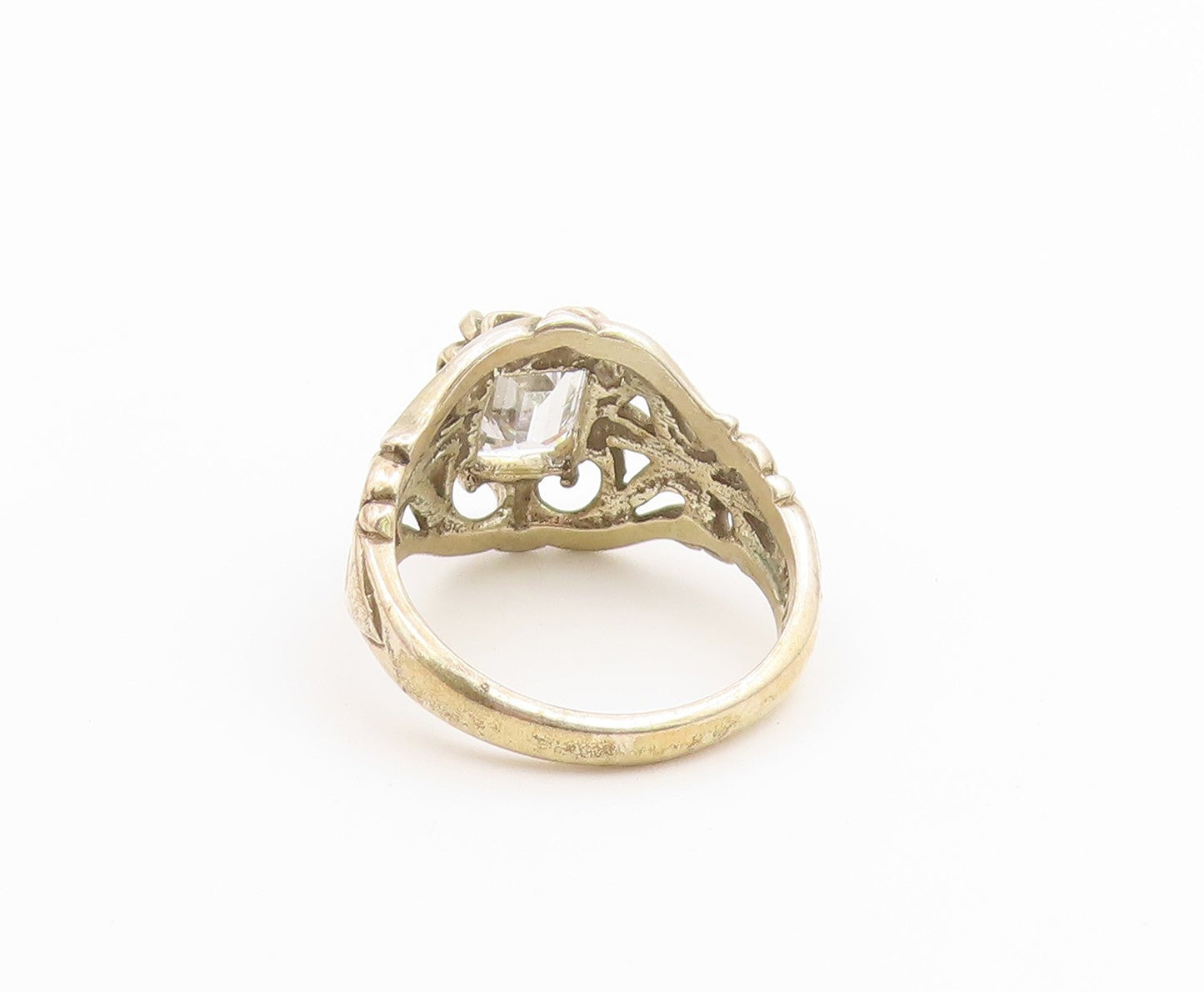 925 Sterling Silver Vintage Ring KABANA CZ Floral Openwork Band  Sz 7  RG36881