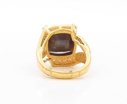 925 Sterling Silver Vintage Ring Gold Plated Designer CZ & Gemstone Sz 7 RG30586