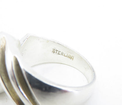 925 Sterling Silver  Vintage Cubic Zirconia Shiny Swirl Band Ring Sz 7  RG5042