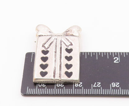 MEXICO 925 Silver  Vintage Black Onyx Ribbon Bow Gift Box Brooch Pin  BP7761