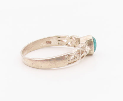 925 Sterling Silver Vintage Ring Oval Turquoise Celtic Knot Band  Sz 10  RG36289