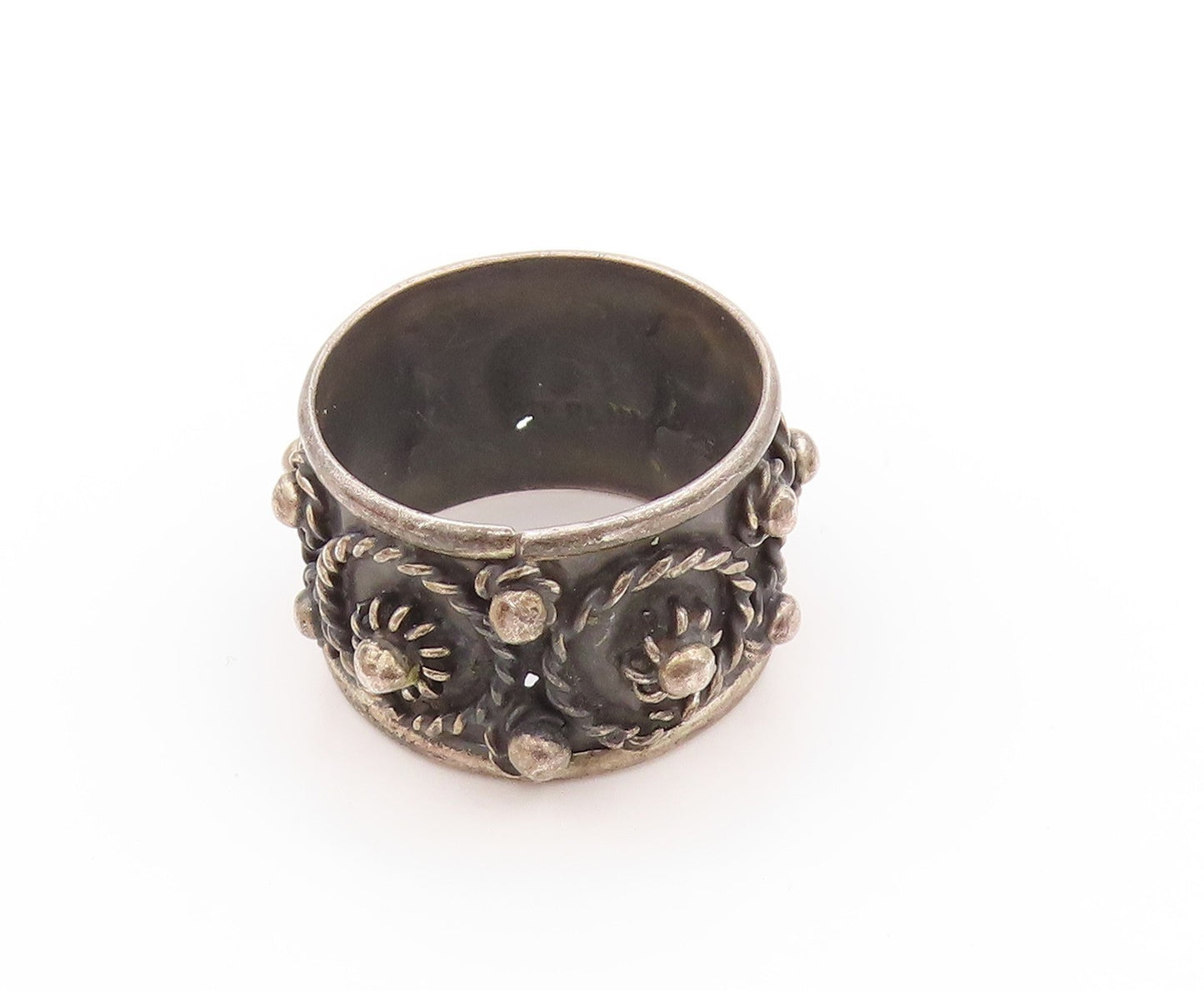 925 Sterling Silver Vintage Ring Antique Roped Floral Design  Sz 9  RG32764