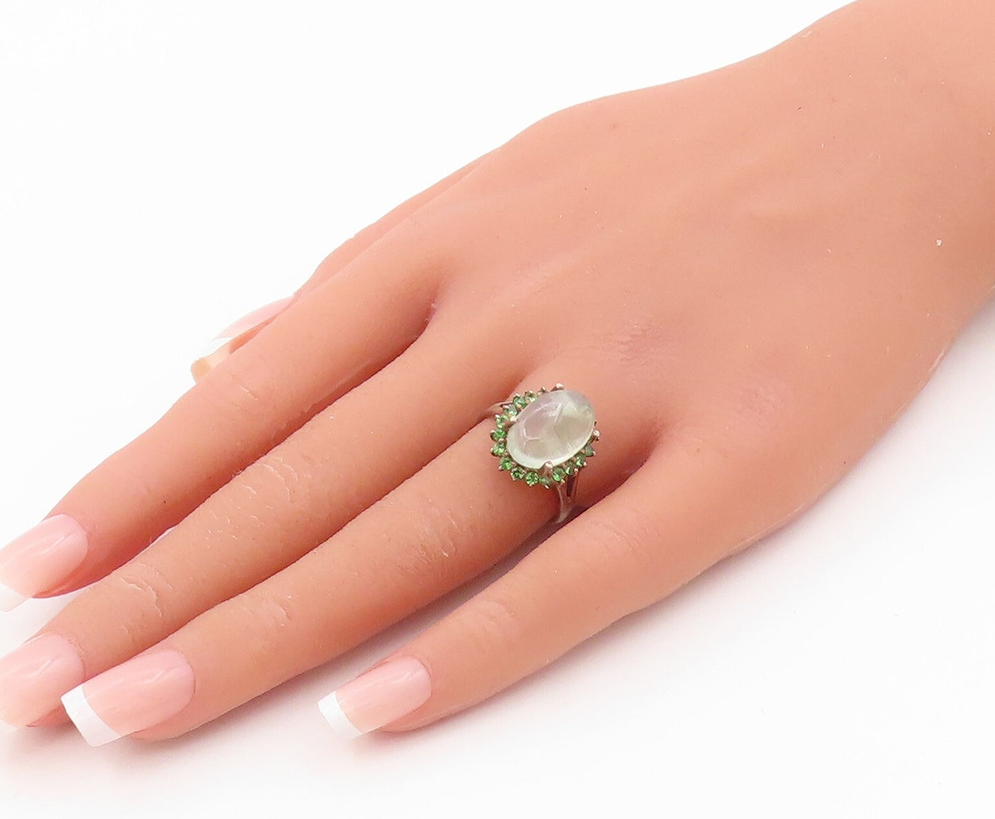 925 Sterling Silver Vintage Ring Gold Plated Gemstone & Green CZ  Sz 7  RG31752