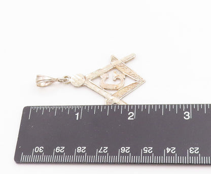 925 Sterling Silver Vintage Pendant FREEMASON Masonic G Square Symbol  PT25152