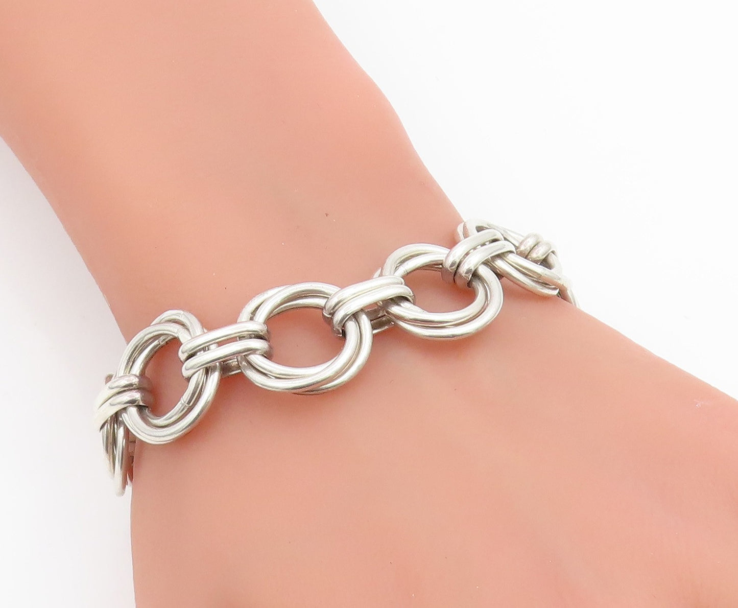 925 Sterling Silver Vintage Bracelet Interlocking Geometric Circles BT11558