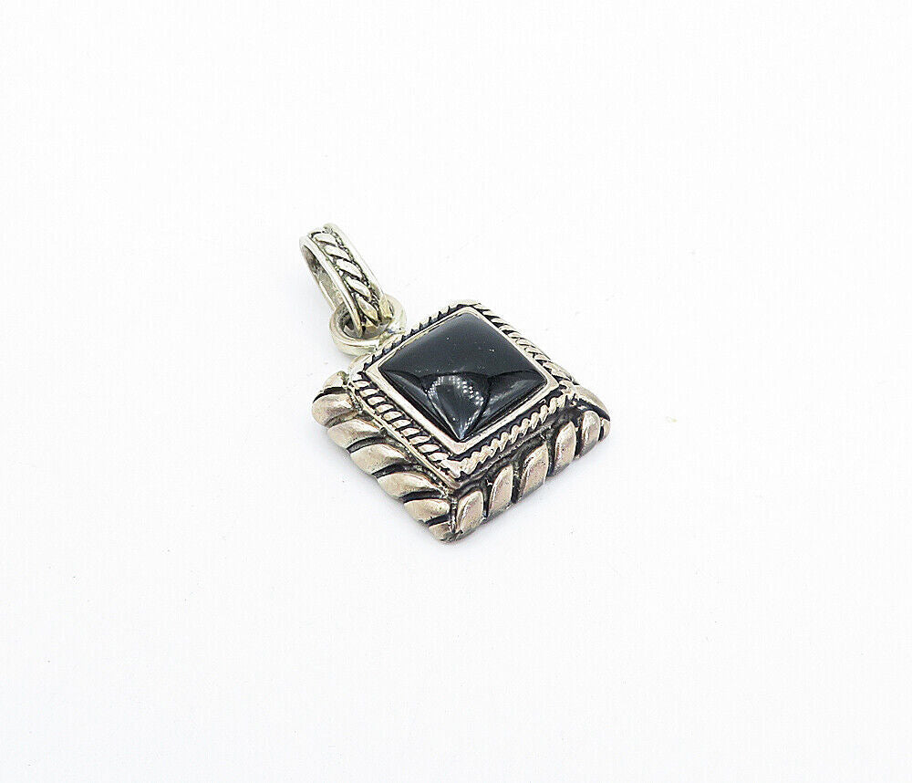 MEXICO 925 Sterling Silver  Vintage Black Onyx Twist Square Pendant  PT3118