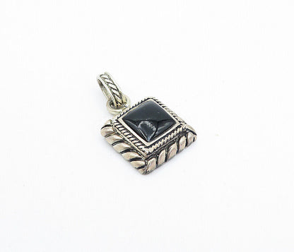 MEXICO 925 Sterling Silver  Vintage Black Onyx Twist Square Pendant  PT3118