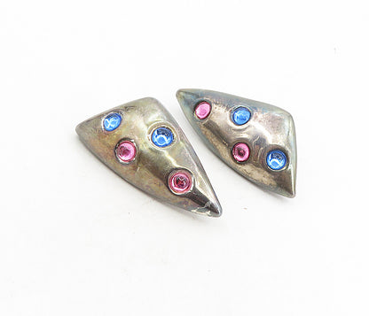 FREDERIC JEAN DUCLOS 925 Sterling Silver Vintage Earrings Multi Gemstone EG4518