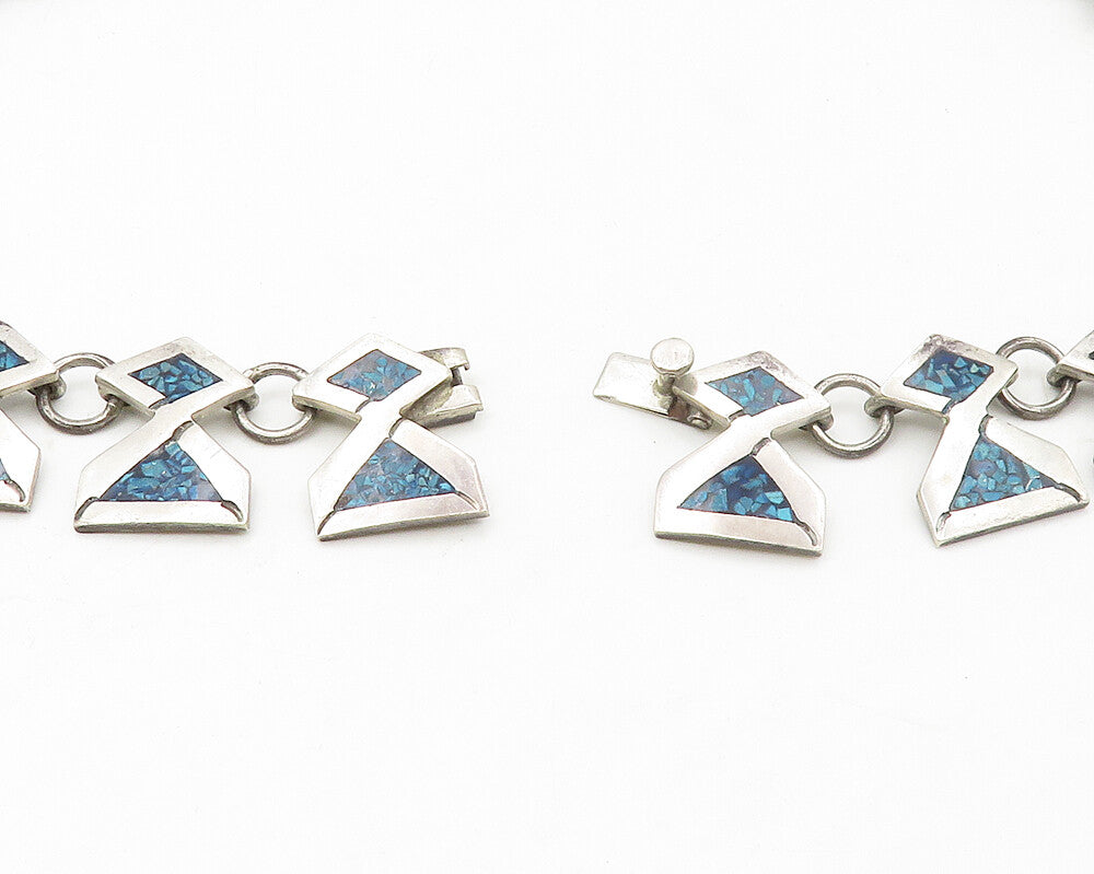 LVR TAXCO MEXICO 925 Sterling Silver Vintage Inlaid Stone Chain Necklace  NE2763