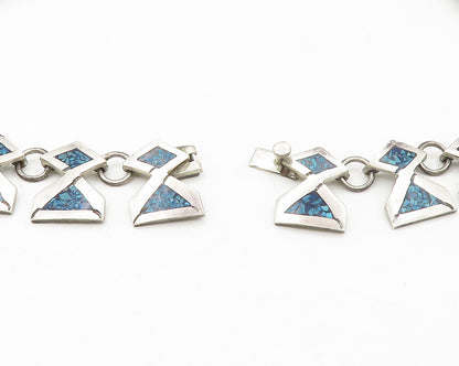 LVR TAXCO MEXICO 925 Sterling Silver Vintage Inlaid Stone Chain Necklace  NE2763