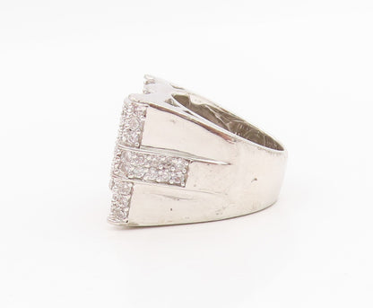 925 Sterling Silver Vintage Ring Round CZ Clustered Buckle Band  Sz 7  RG34328