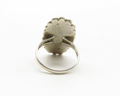 925 Sterling Silver  Vintage Turquoise Swirl Border Cocktail Ring Sz 6.5 RG12788