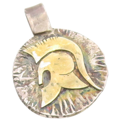 925 Sterling Silver Vintage Pendant Two Tone Spartan Helmet Medallion  PT26635