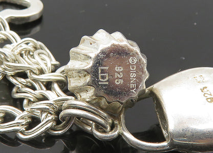 925 Sterling Silver  Vintage Topaz & Enamel Charmed Chain Bracelet  BT8479