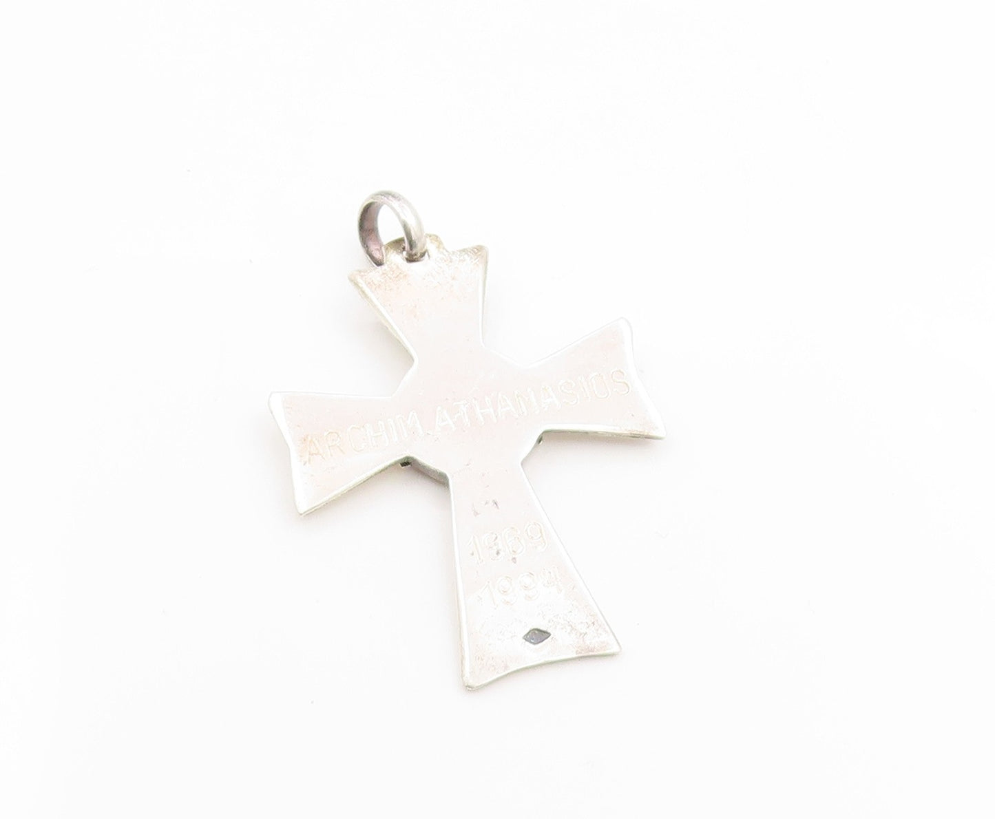 925 Sterling Silver Vintage Pendant Etched Eagle Emblem Religious Cross  PT25288