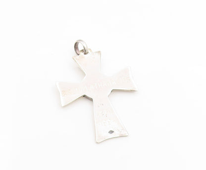 925 Sterling Silver Vintage Pendant Etched Eagle Emblem Religious Cross  PT25288