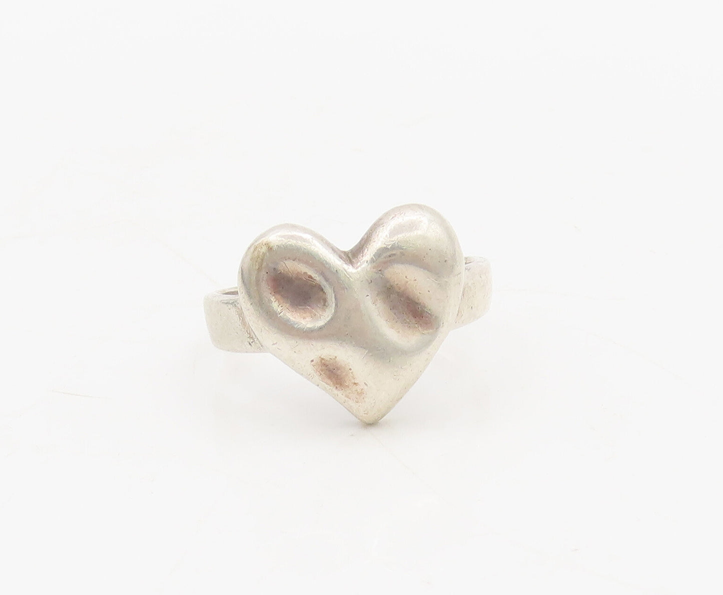 925 Sterling Silver Vintage Ring Designer Dented Puffed Heart Sz 7  RG27687