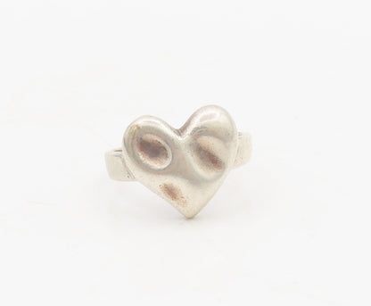 925 Sterling Silver Vintage Ring Designer Dented Puffed Heart Sz 7  RG27687