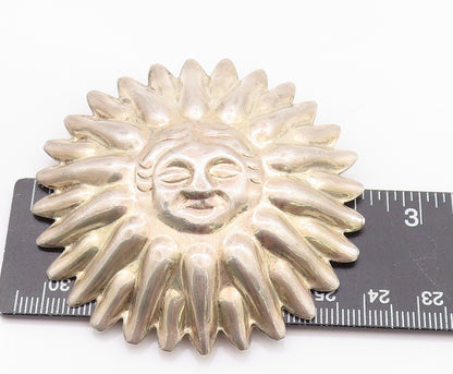 925 Sterling Silver Vintage Brooch MEXICO Puffed Smiling Sun Carved  BP11665