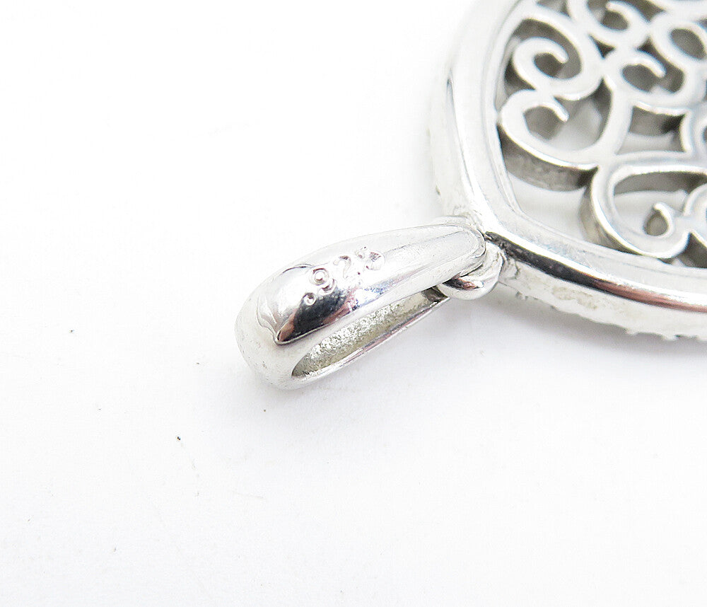 925 Sterling Silver  Vintage Shiny Cubic Zirconia Open Swirl Pendant  PT3686