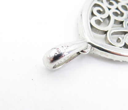 925 Sterling Silver  Vintage Shiny Cubic Zirconia Open Swirl Pendant  PT3686