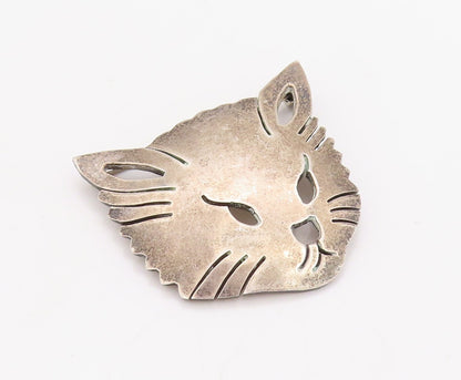 925 Sterling Silver Vintage Brooch Pin MEXICO Cutout Large Cat Face  BP11212