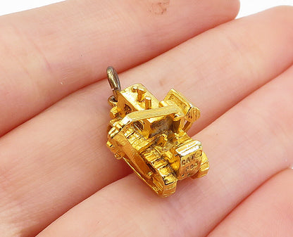 925 Sterling Silver  Vintage Shiny Petite Gold Plated Tractor Pendant  PT2968