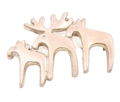MEXICO 925 Sterling Silver  Vintage Dark Tone Triple Moose Brooch Pin  BP5005