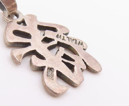 925 Sterling Silver Vintage Pendant Wealth & Blessing Chinese Symbol  PT26391