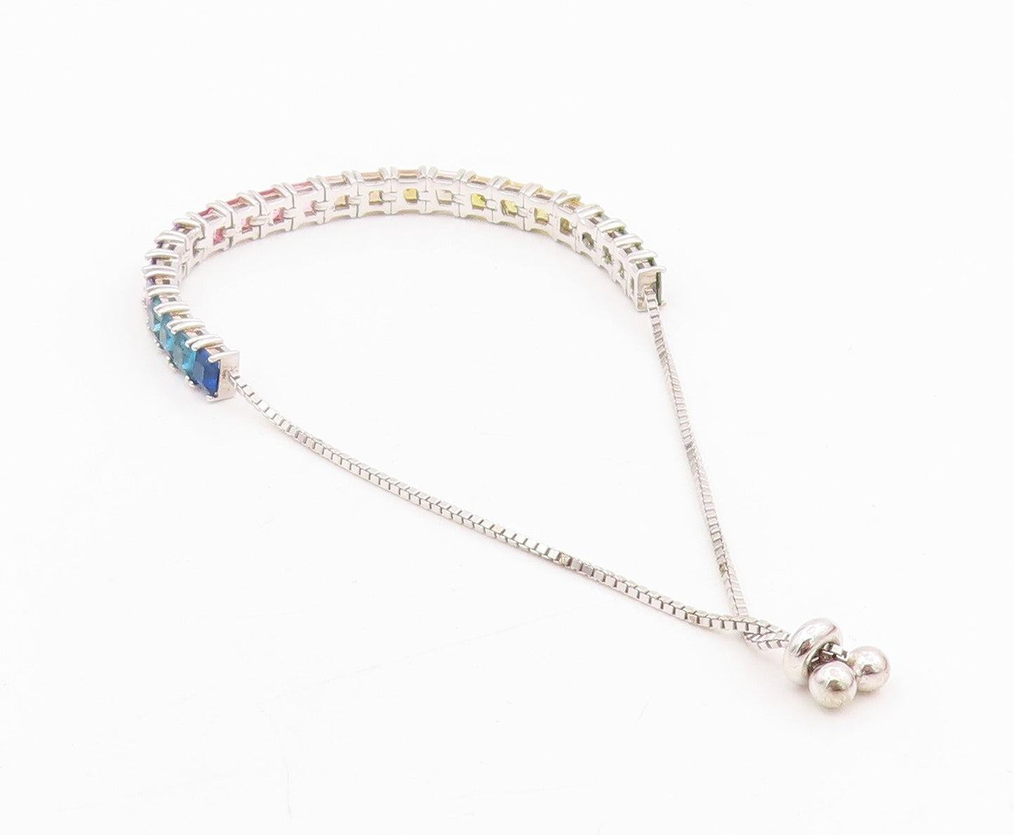 925 Sterling Silver Vintage Bracelet Rainbow Gemstones Tennis Chain  BT11549