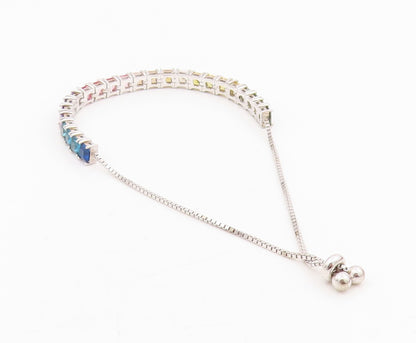 925 Sterling Silver Vintage Bracelet Rainbow Gemstones Tennis Chain  BT11549